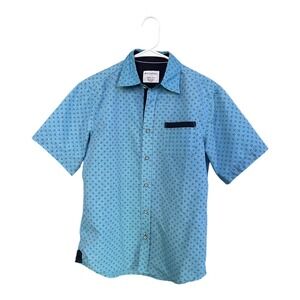 Distortion Boys Classic Button up Shirt Size Large 14/16 Blue geometric triangle